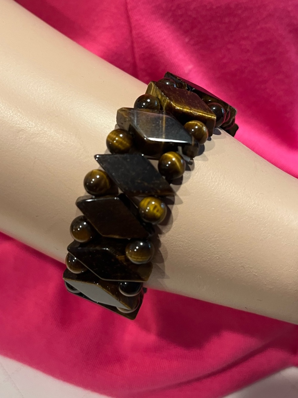 Tiger Eye Stretch Bangle Bracelet - Gold Brown Beaded Women's Jewelry